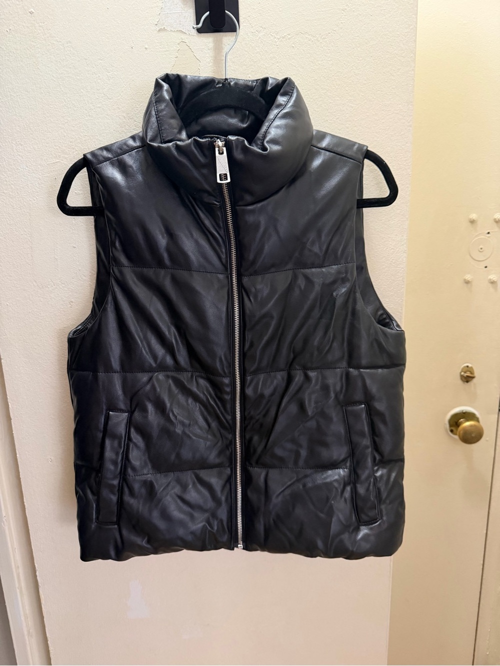 Hollister Black Faux Leather Puffer Vest